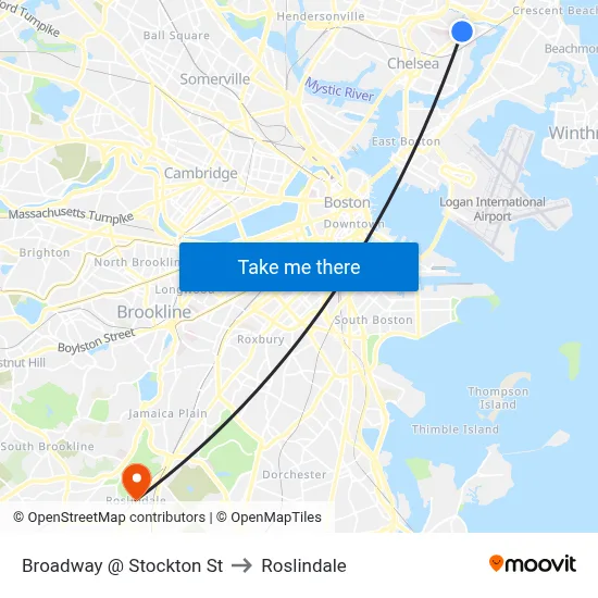 Broadway @ Stockton St to Roslindale map