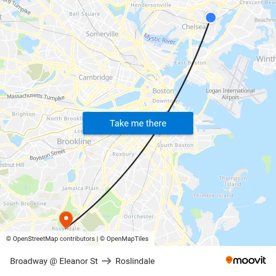 Broadway @ Eleanor St to Roslindale map