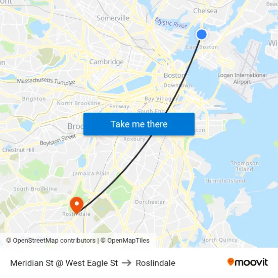 Meridian St @ West Eagle St to Roslindale map