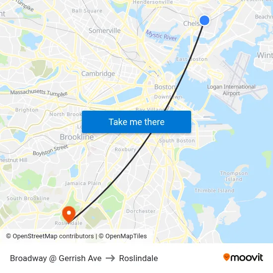 Broadway @ Gerrish Ave to Roslindale map