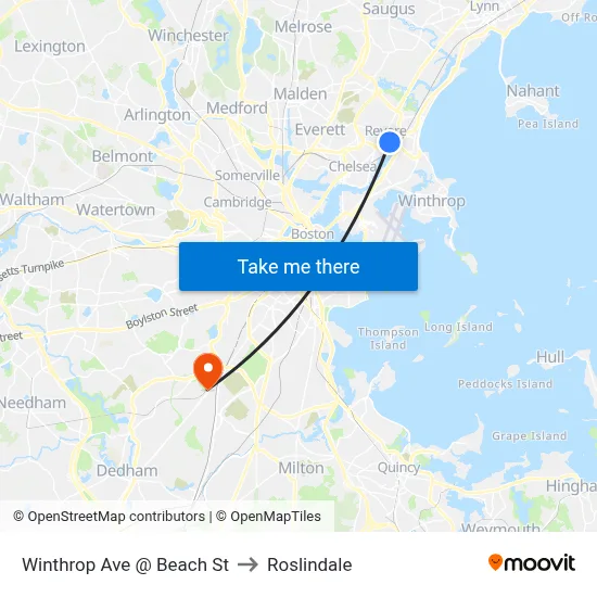 Winthrop Ave @ Beach St to Roslindale map