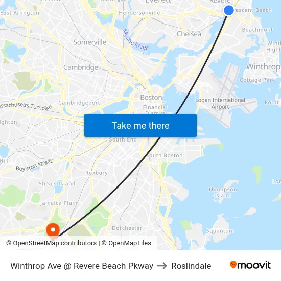 Winthrop Ave @ Revere Beach Pkway to Roslindale map