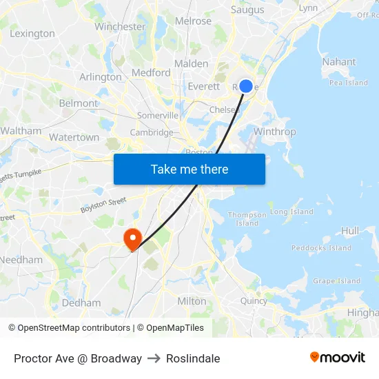 Proctor Ave @ Broadway to Roslindale map