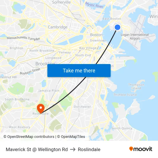 Maverick St @ Wellington Rd to Roslindale map