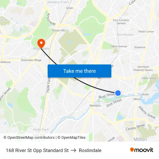 168 River St Opp Standard St to Roslindale map