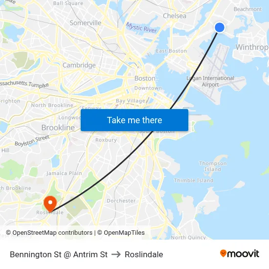 Bennington St @ Antrim St to Roslindale map