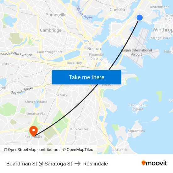 Boardman St @ Saratoga St to Roslindale map