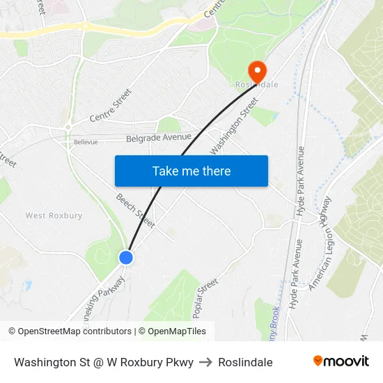 Washington St @ W Roxbury Pkwy to Roslindale map