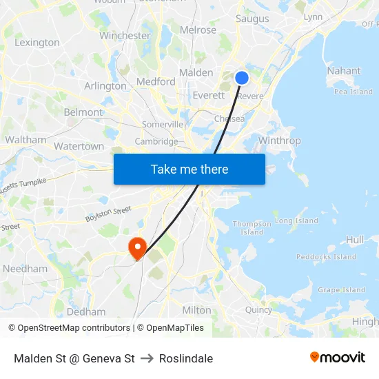 Malden St @ Geneva St to Roslindale map