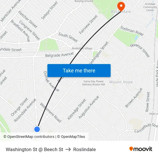 Washington St @ Beech St to Roslindale map