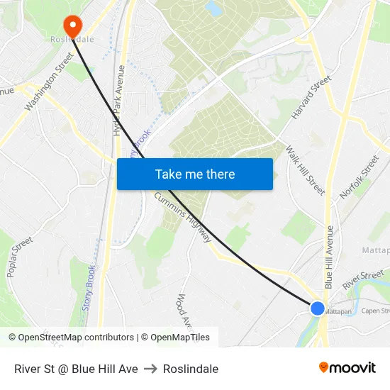River St @ Blue Hill Ave to Roslindale map
