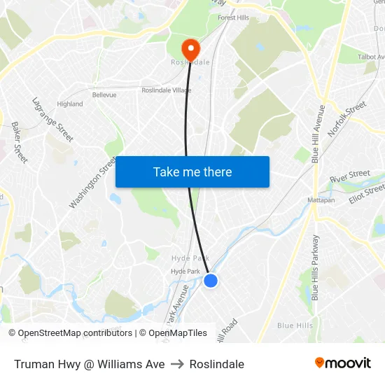 Truman Hwy @ Williams Ave to Roslindale map