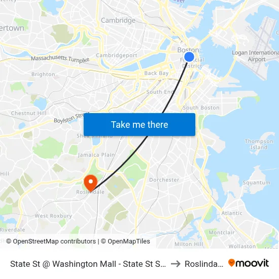 State St @ Washington Mall - State St Sta to Roslindale map