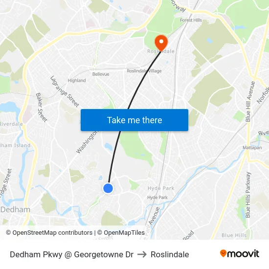 Dedham Pkwy @ Georgetowne Dr to Roslindale map