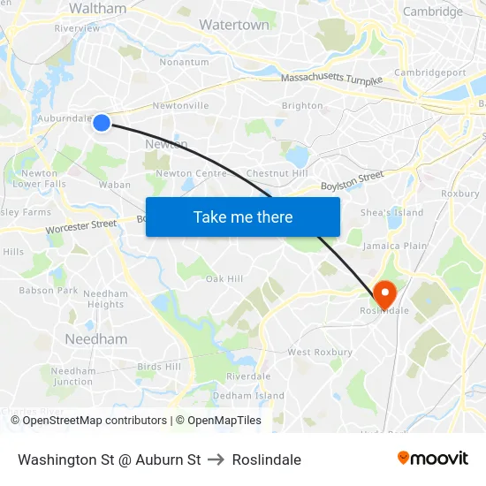 Washington St @ Auburn St to Roslindale map