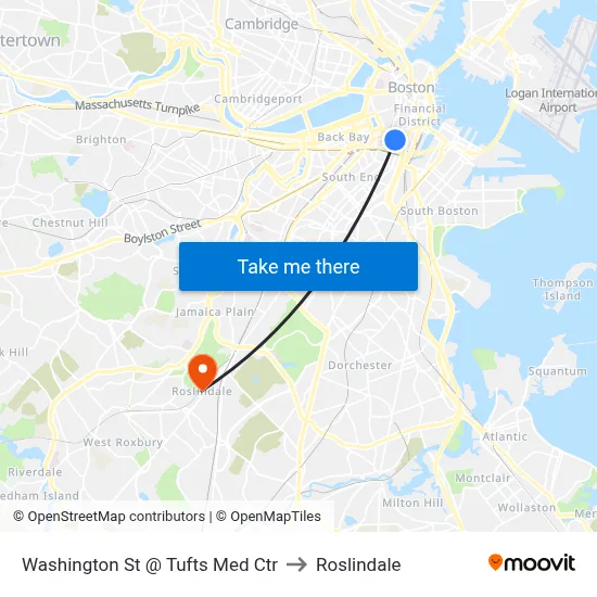 Washington St @ Tufts Med Ctr to Roslindale map