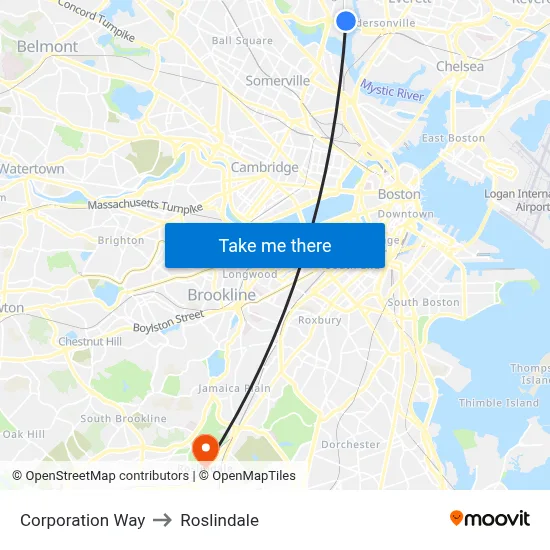 Corporation Way to Roslindale map