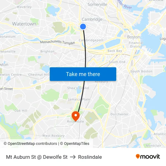 Mt Auburn St @ Dewolfe St to Roslindale map