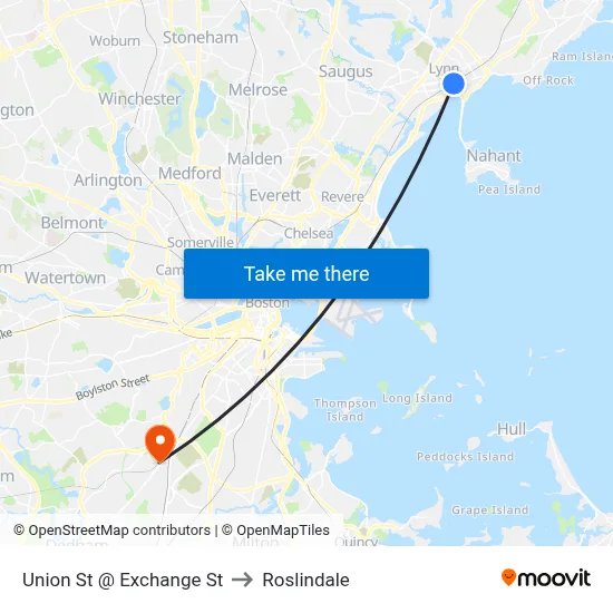 Union St @ Exchange St to Roslindale map