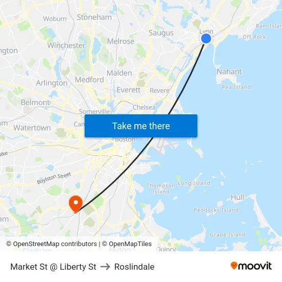 Market St @ Liberty St to Roslindale map