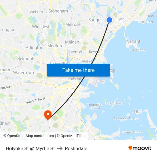 Holyoke St @ Myrtle St to Roslindale map