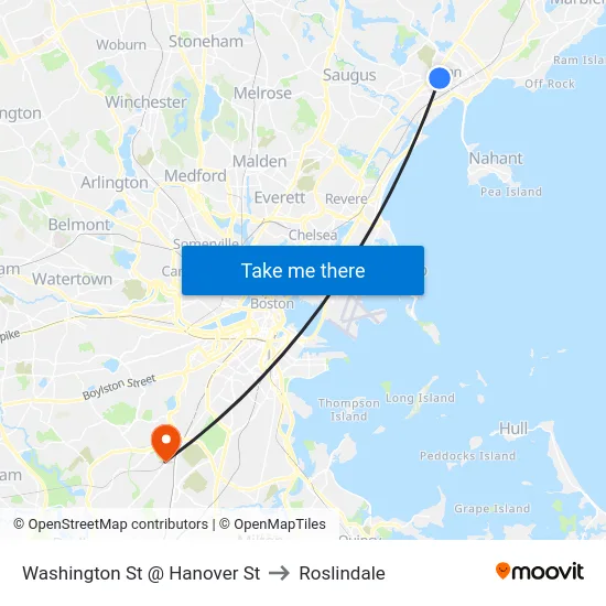 Washington St @ Hanover St to Roslindale map