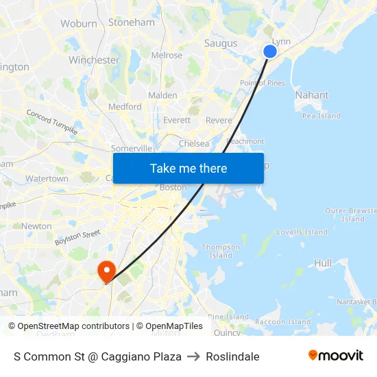 S Common St @ Caggiano Plaza to Roslindale map