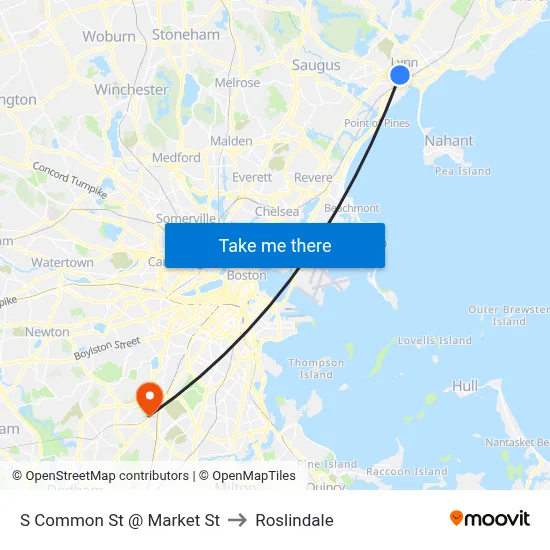 S Common St @ Market St to Roslindale map