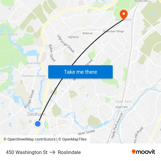 450 Washington St to Roslindale map