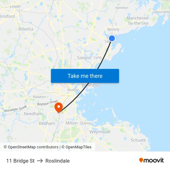 11 Bridge St to Roslindale map