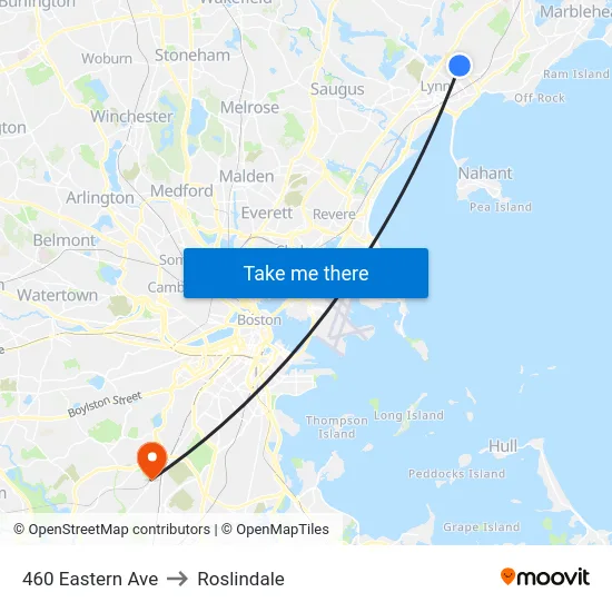 460 Eastern Ave to Roslindale map