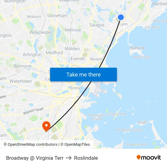Broadway @ Virginia Terr to Roslindale map