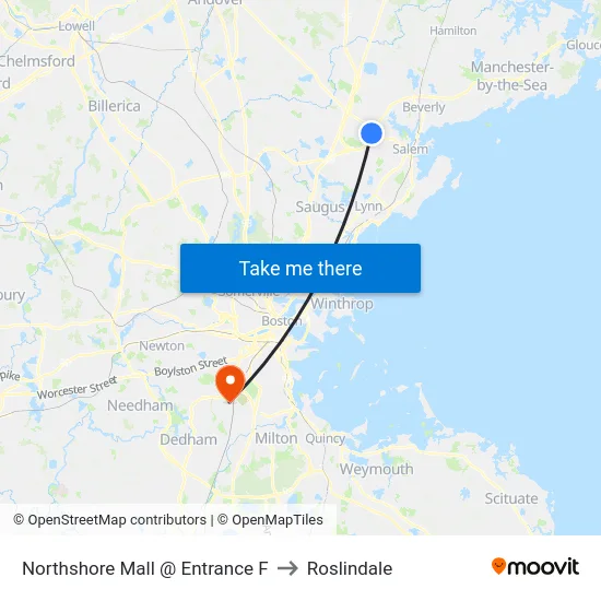 Northshore Mall @ Entrance F to Roslindale map
