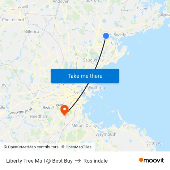 Liberty Tree Mall @ Best Buy to Roslindale map