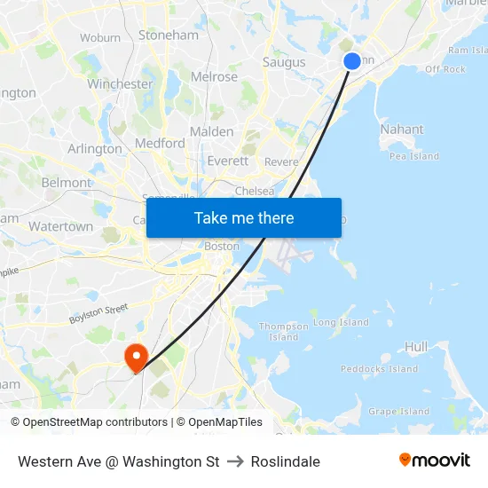 Western Ave @ Washington St to Roslindale map