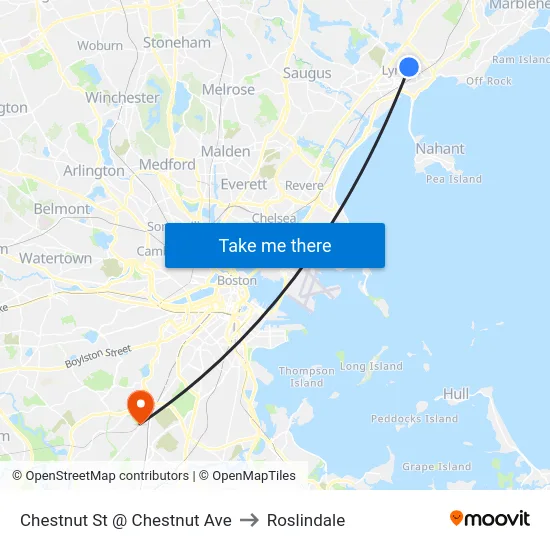 Chestnut St @ Chestnut Ave to Roslindale map