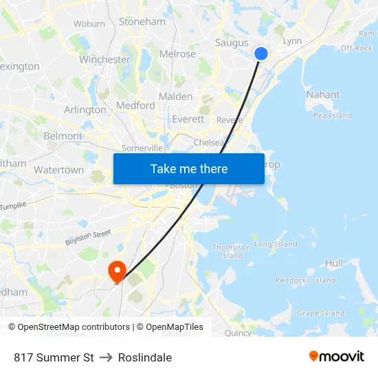 817 Summer St to Roslindale map