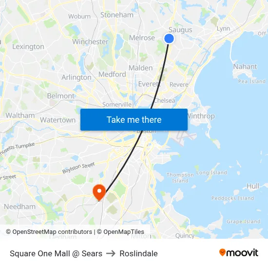 Square One Mall @ Sears to Roslindale map