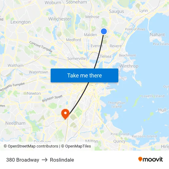 380 Broadway to Roslindale map
