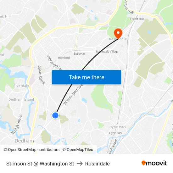 Stimson St @ Washington St to Roslindale map