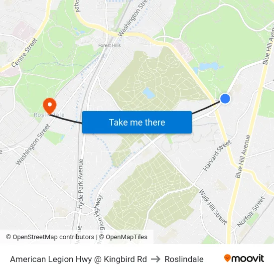 American Legion Hwy @ Kingbird Rd to Roslindale map