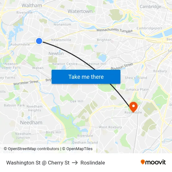 Washington St @ Cherry St to Roslindale map