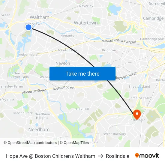 Hope Ave @ Boston Children's Waltham to Roslindale map