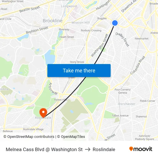 Melnea Cass Blvd @ Washington St to Roslindale map