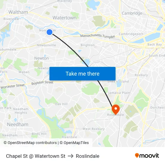 Chapel St @ Watertown St to Roslindale map