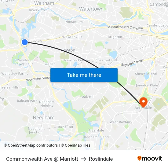 Commonwealth Ave @ Marriott to Roslindale map