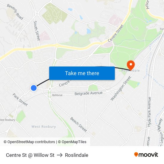 Centre St @ Willow St to Roslindale map