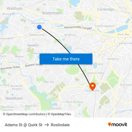 Adams St @ Quirk St to Roslindale map