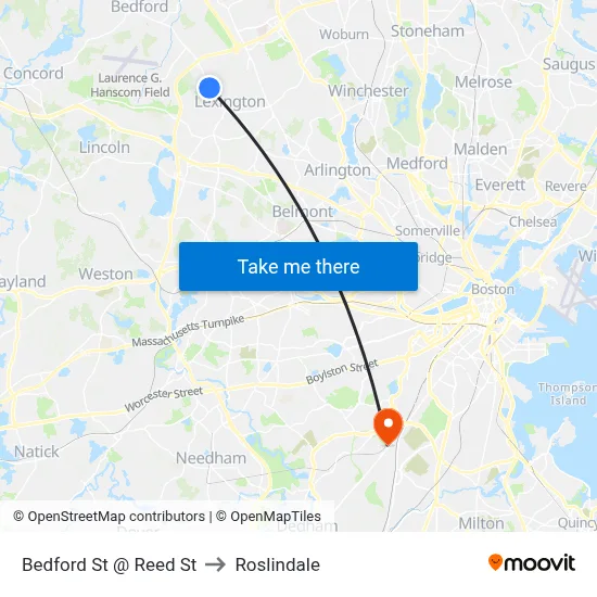 Bedford St @ Reed St to Roslindale map