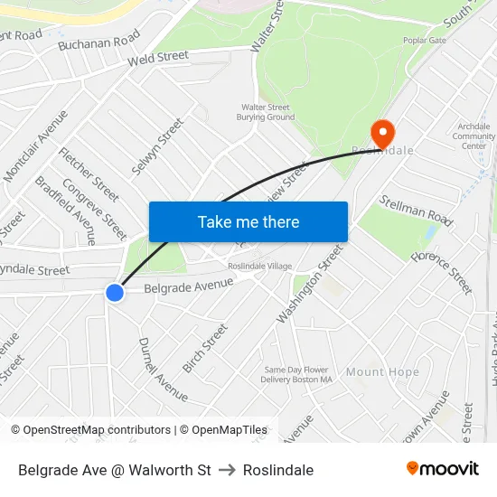 Belgrade Ave @ Walworth St to Roslindale map